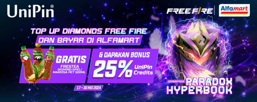 Top Up Free Fire dan Bayar di Alfamart, Gratis Frestea 500ml + Bonus 25% UniPin Credits